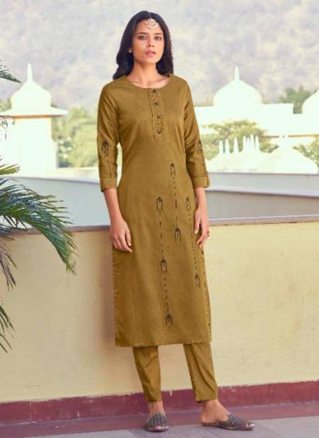 Beige Colour VARDAN RAAHAT 2 Roman Embroidery Latest Ethnic Wear Kurti With Bottom Collection 6505